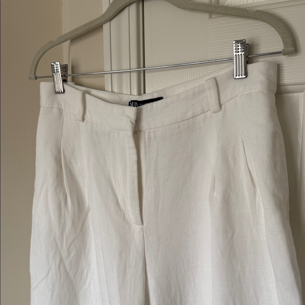 Zara Crisp White Linen Trousers
